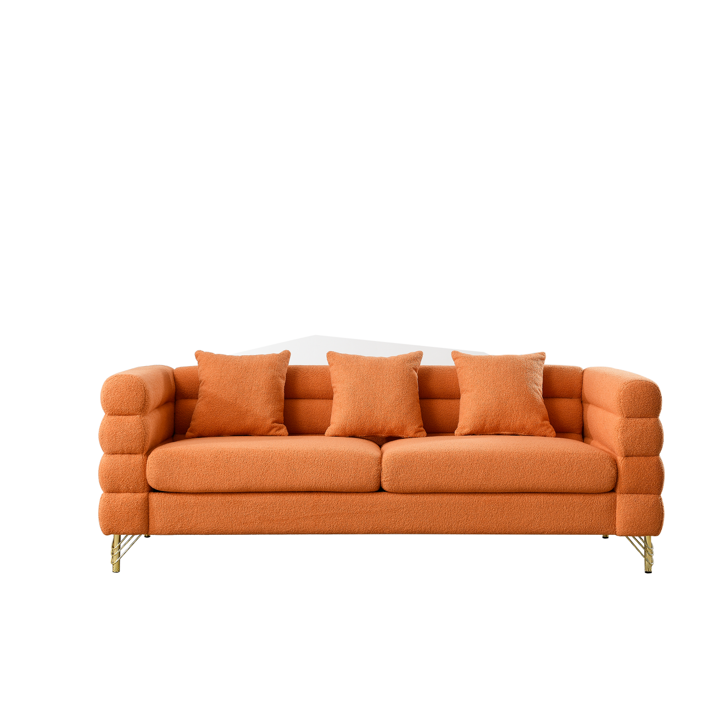 NEW 81 Inch Oversized Orange 3 Seater Fabric Sectional Deep Seating Sofa with 3 Pillows