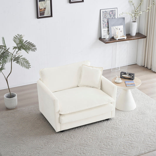 NEW White Chenille Fabric Comfy Deep Single Seat Sofa Upholstered Reading Armchair with 1 Toss Pillow
