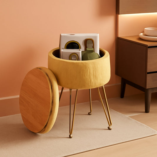 NEW Ginger Velvet Storage Ottoman With Generous Capacity