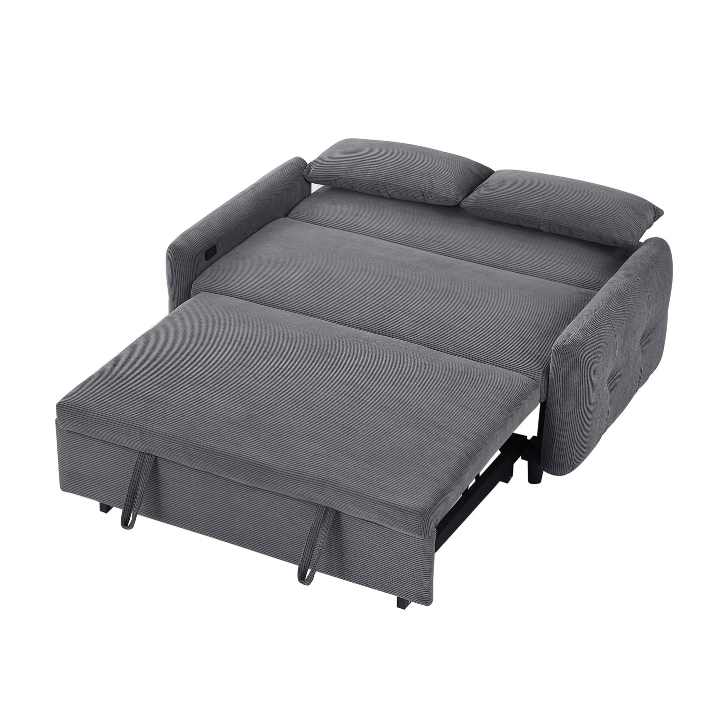 NEW 54.5’ Dark Grey Corduroy Modern Convertible Pull-out Sofa Bed
