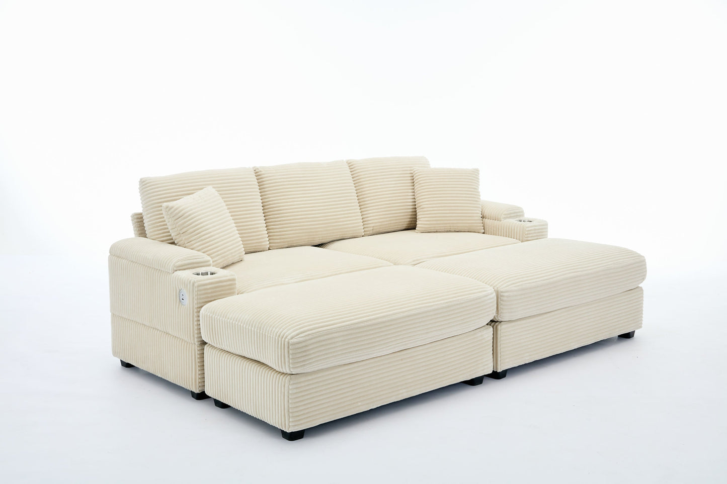 NEW Combination Modular Convertible Sectional Upholstered Deep Seat Sofa Bed Set with Armrest Storage Stainless Steel Cup Holders and USB Ports