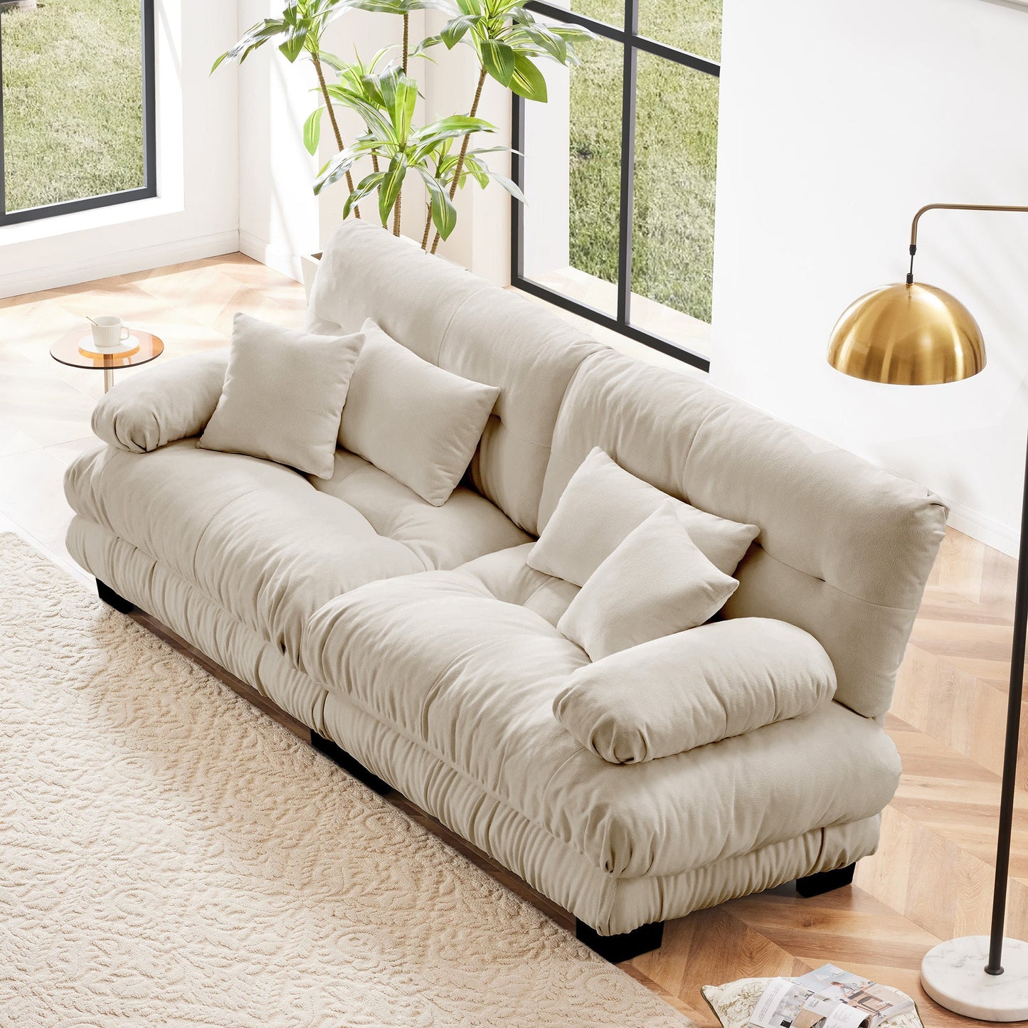 NEW Cloud Couch Chenille Light Coffee 2 Seat Sofa with 2 Lumbar and 2 Throw Pillows