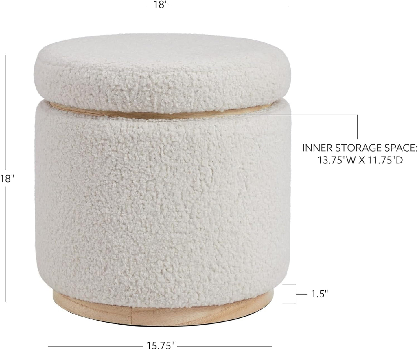 NEW Cream Sherpa Deluxe Storage Ottoman Solidwood Base