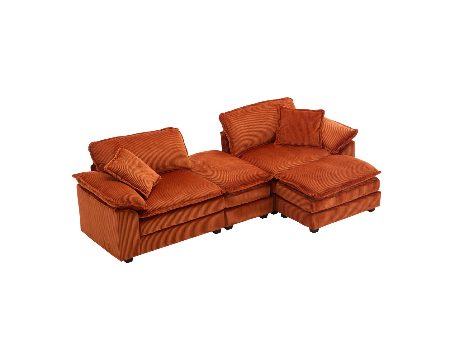 NEW Corduroy 2-seats sofa With 2 back pillows,2 toss pillows and two ottoman,Comfy Sofa- Deep Seat Couch for Living Room,Orange