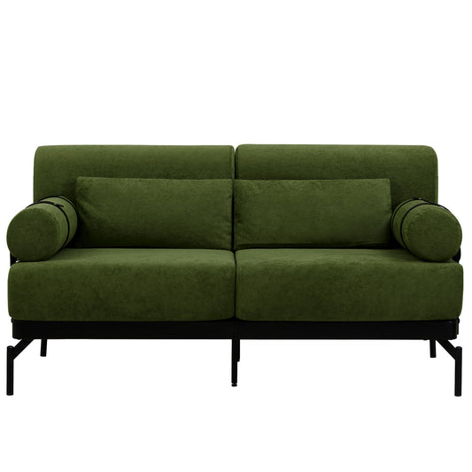 NEW Modern Green Chenille Foam 2 Seat Pillow Top Arms Metal Frame Loveseat
