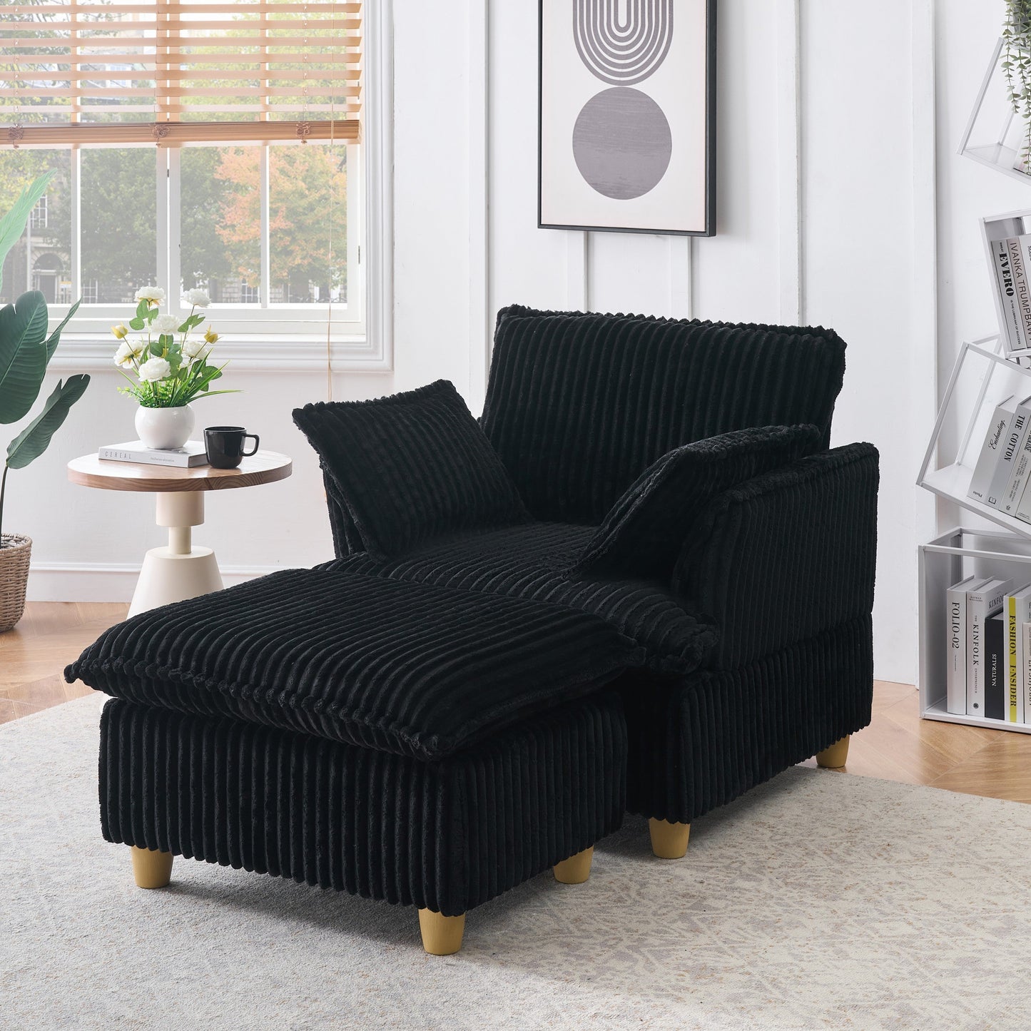 NEW Single-Seat with Ottoman and Throw Pillows Corduroy Chair Lounge