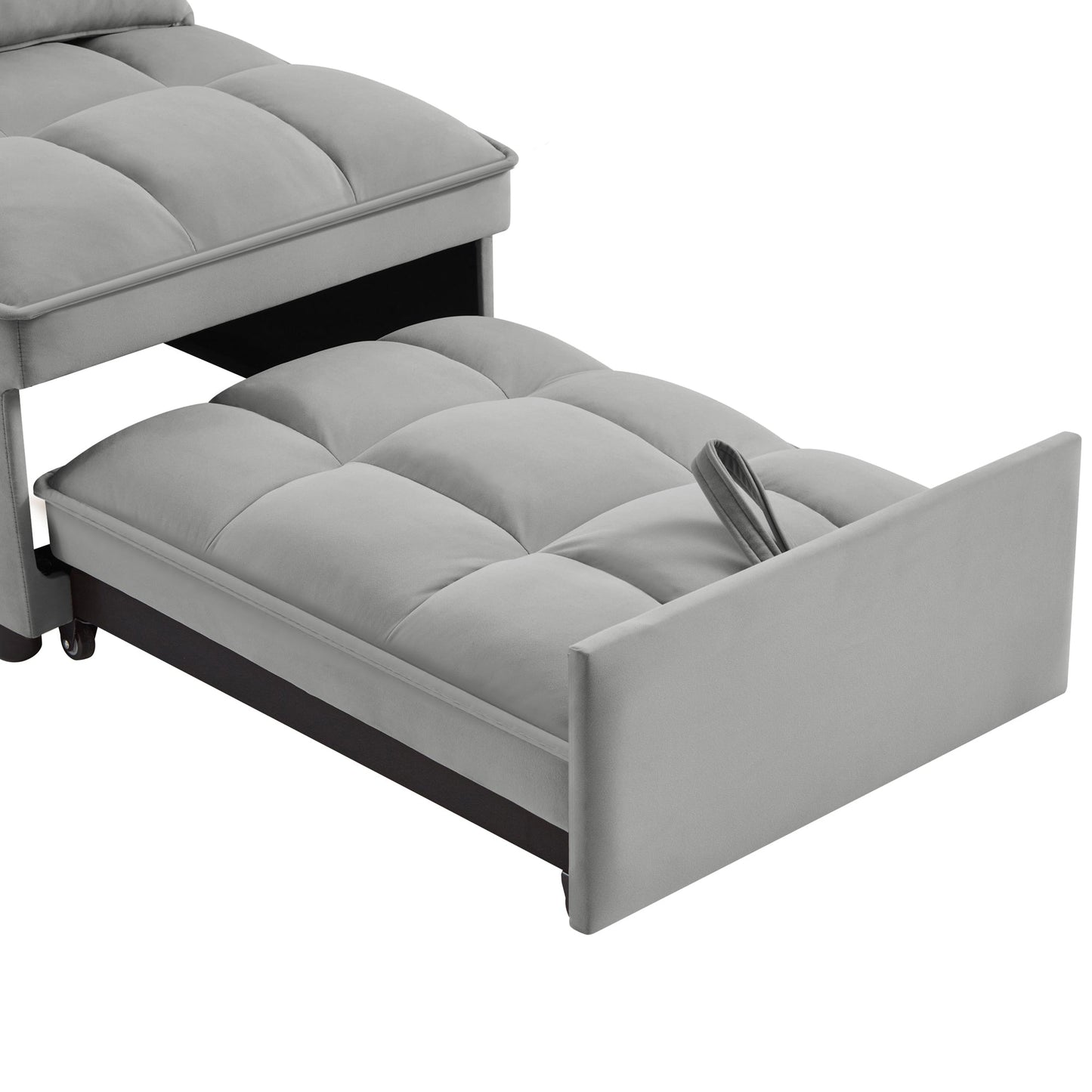 NEW 4 in 1 Multi-Function Grey Tufted Single Convertible Chaise Lounge Pull-Out Sofa Bed with Storage Pockets with Adjustable Backrest and Pillows