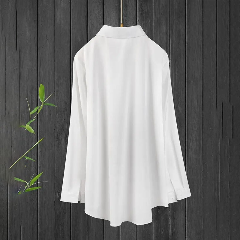 New Plus Size Women's Casual Solid Color Lapel Long Sleeve Shirt Spring Autumn Comfort Full Button Office Blouse