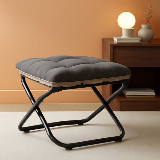 NEW 15 Inch Foldable Foot Stool Ottoman Charcoal Gray Washable