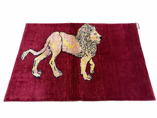 USED 3 X 5 Handmade New Vintage Rug Quality Wool Lion Red Veggy Dyes Hand-Knotted
