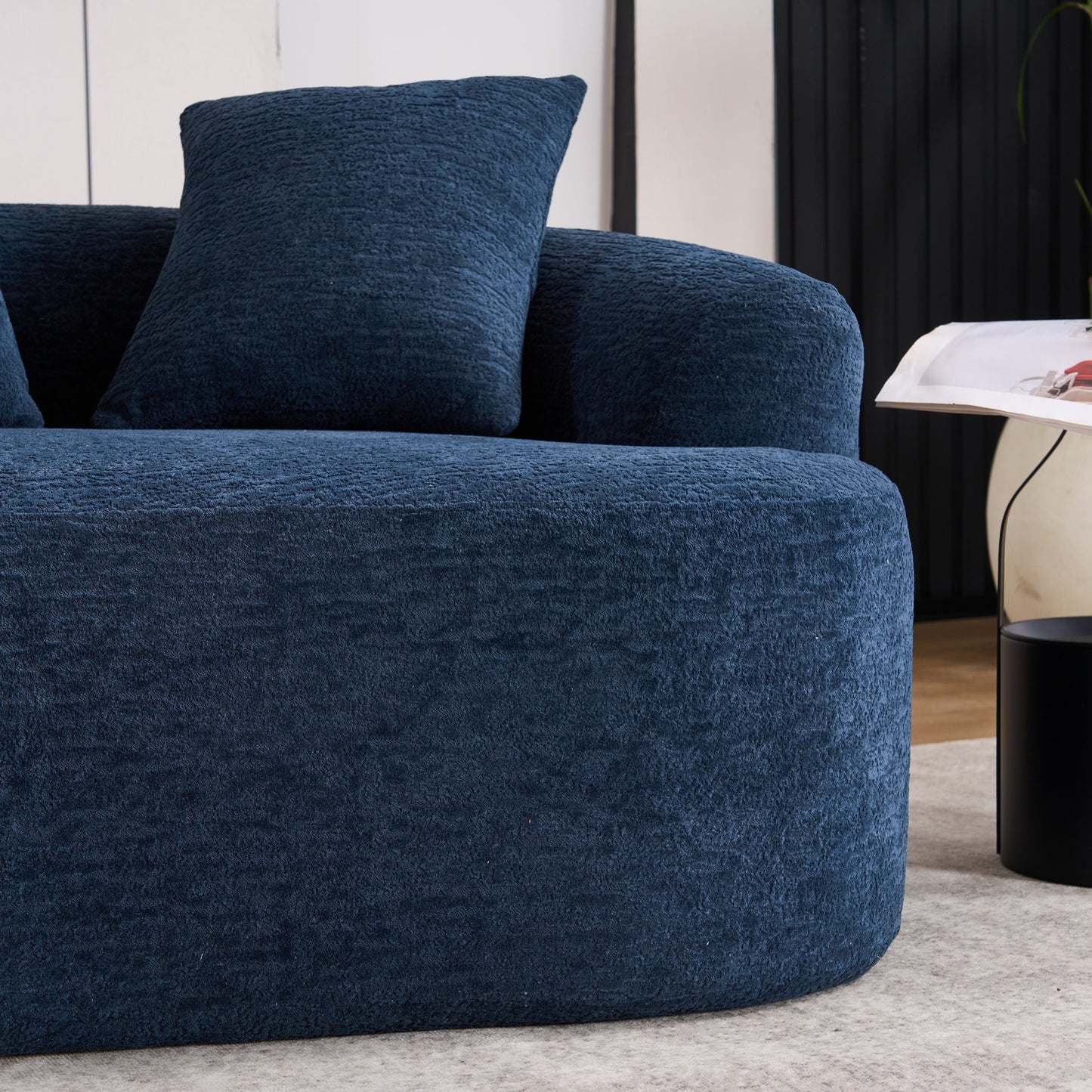 NEW LY-025S Chenille  Curved Loveseat Blue Full Compression Sponge Sofa with 3 Pillows