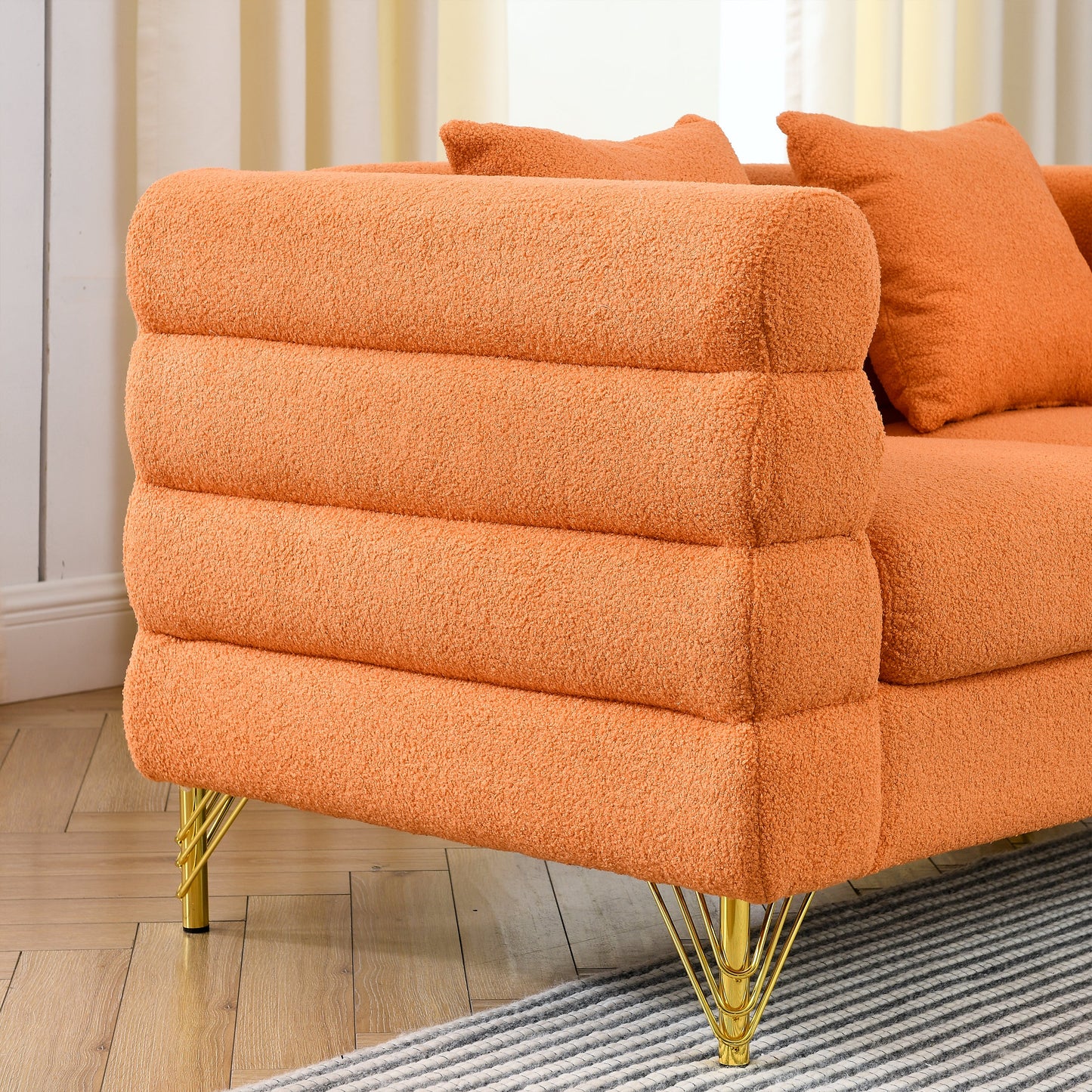NEW 81 Inch Oversized Orange 3 Seater Fabric Sectional Deep Seating Sofa with 3 Pillows