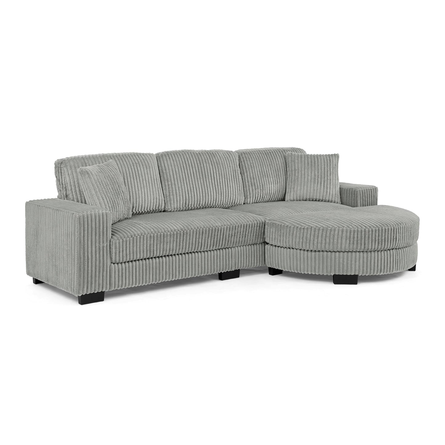 NEW Corduroy Tufted Upholstered Sleeper Sectional L-Shaped Modular Convertible Sofa with Arc-Shaped Footstool