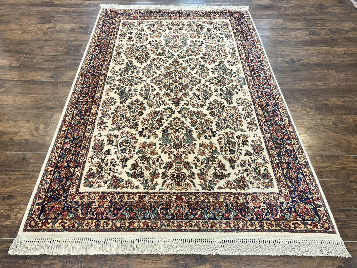 USED Karastan Rug 5.9 x 9, Ivory Sarouk #760, Wool Vintage Original Collection 700 Series