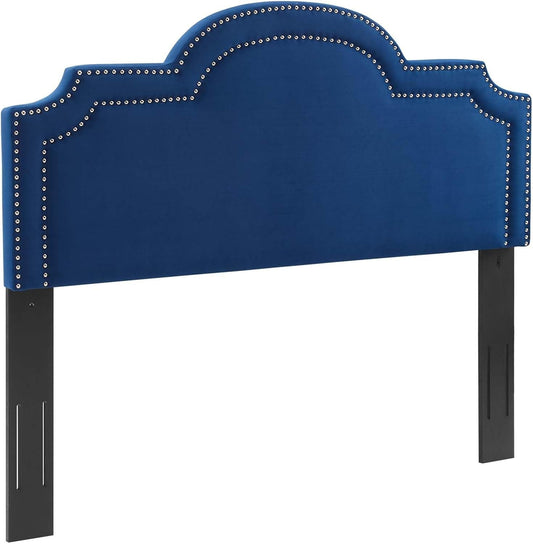 NEW Navy Velvet King Headboard with Nailhead Trim and Foam