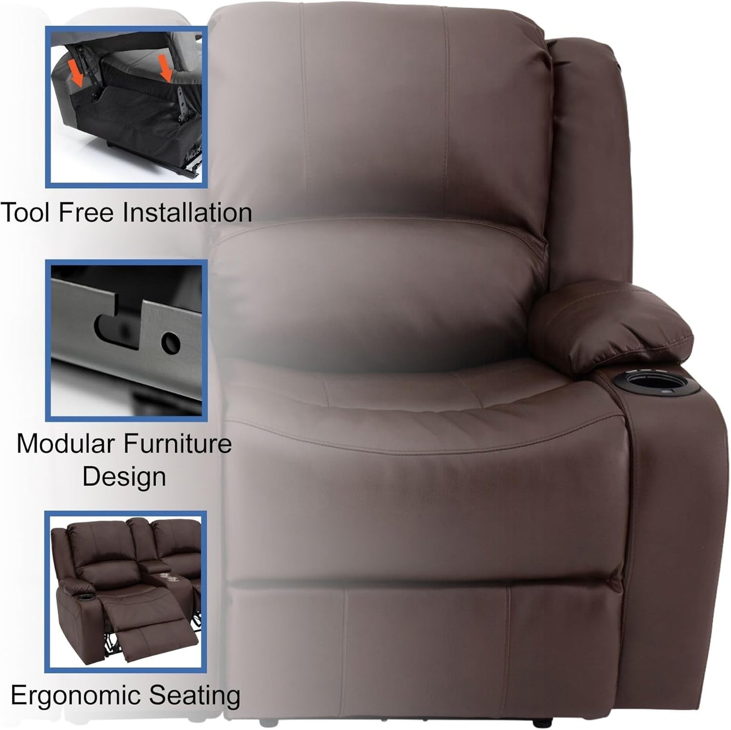 NEW 67 Inch Powered RV Wall Hugger Recliner Sofa Mahogany