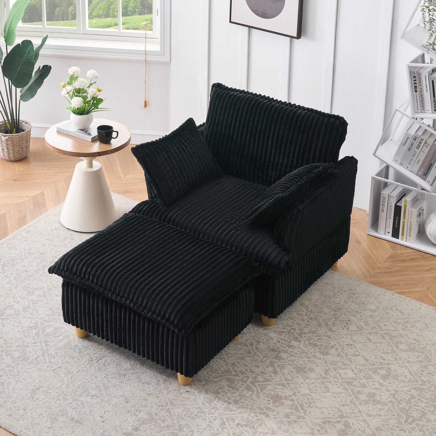 NEW Single-Seat with Ottoman and Throw Pillows Corduroy Chair Lounge