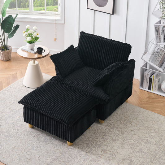 NEW Single-Seat with Ottoman and Throw Pillows Corduroy Chair Lounge