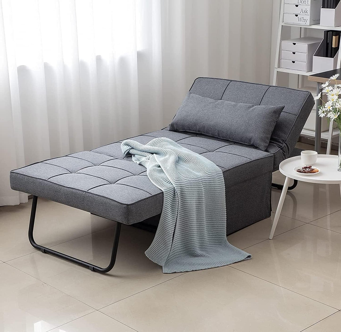 NEW Light Grey Contemporary Convertible Sofa Bed Ottoman