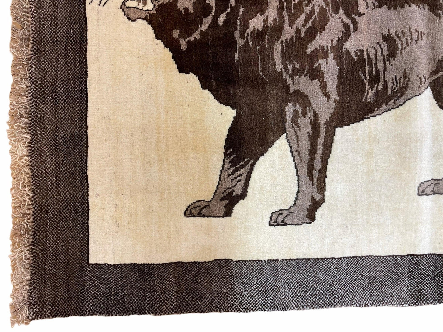 USED 3 x 5 Handmade Rug Brown Beige Hand-Knotted Lion Rug New Vintage Quality Animal