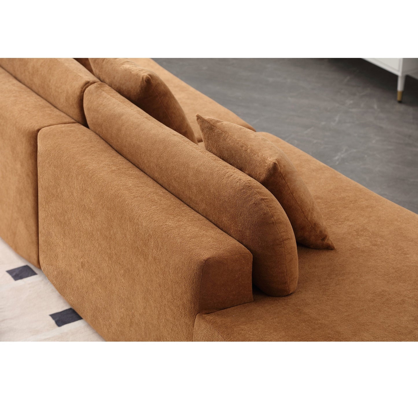 NEW  Modern curved combination sofa, terrycloth fabric sofa, minimalist sofa in living room, apartment, no assembly required, three pillows,Browm