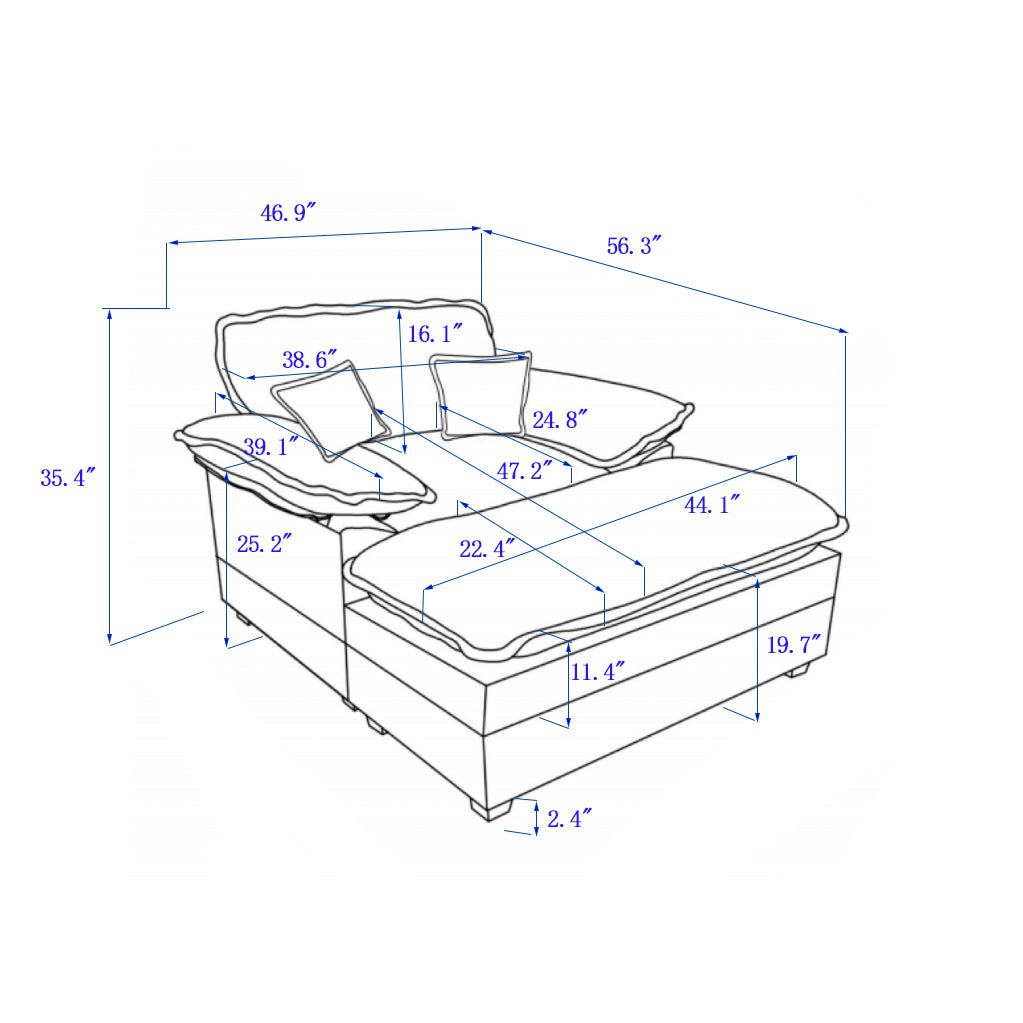NEW 56.3 Inch Corduroy Single Comfy Deep Seat Couch Sofa with 2 Toss Pillows and Ottoman