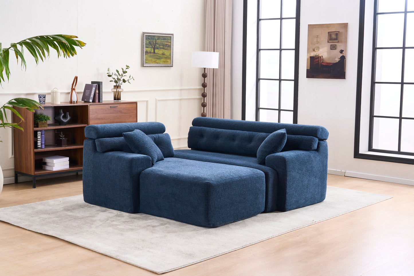 NEW 105'' Blue Cloud Sectional Couch with L-Shape Chaise Modern Modular Deep Seat Boneless Sofa