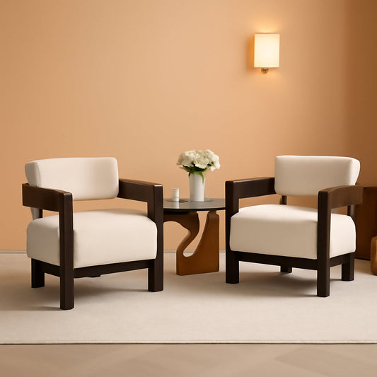 NEW Barrel Accent Chairs White Upholstered Pair Lounge