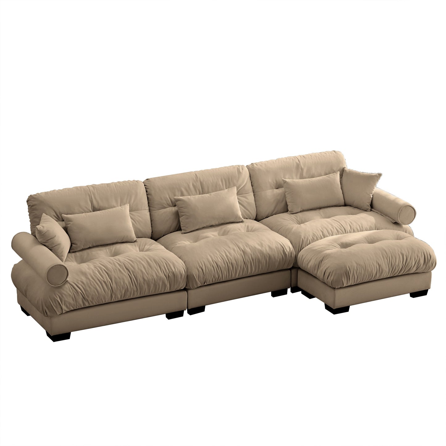NEW Super Comfort Oversized Modular Camel Velvet Convertible L Shaped Couch Sectional Sofa with Movable Ottoman