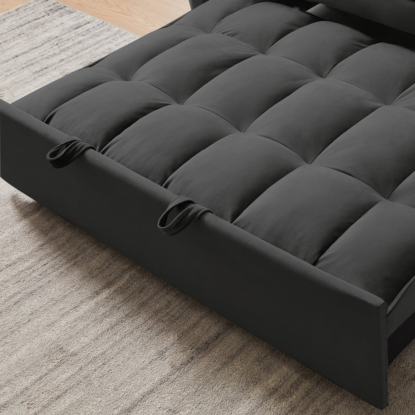 NEW Modern Velvet Convertible Loveseat Futon Sofa with Pullout Bed, Reclining Backrest, Black