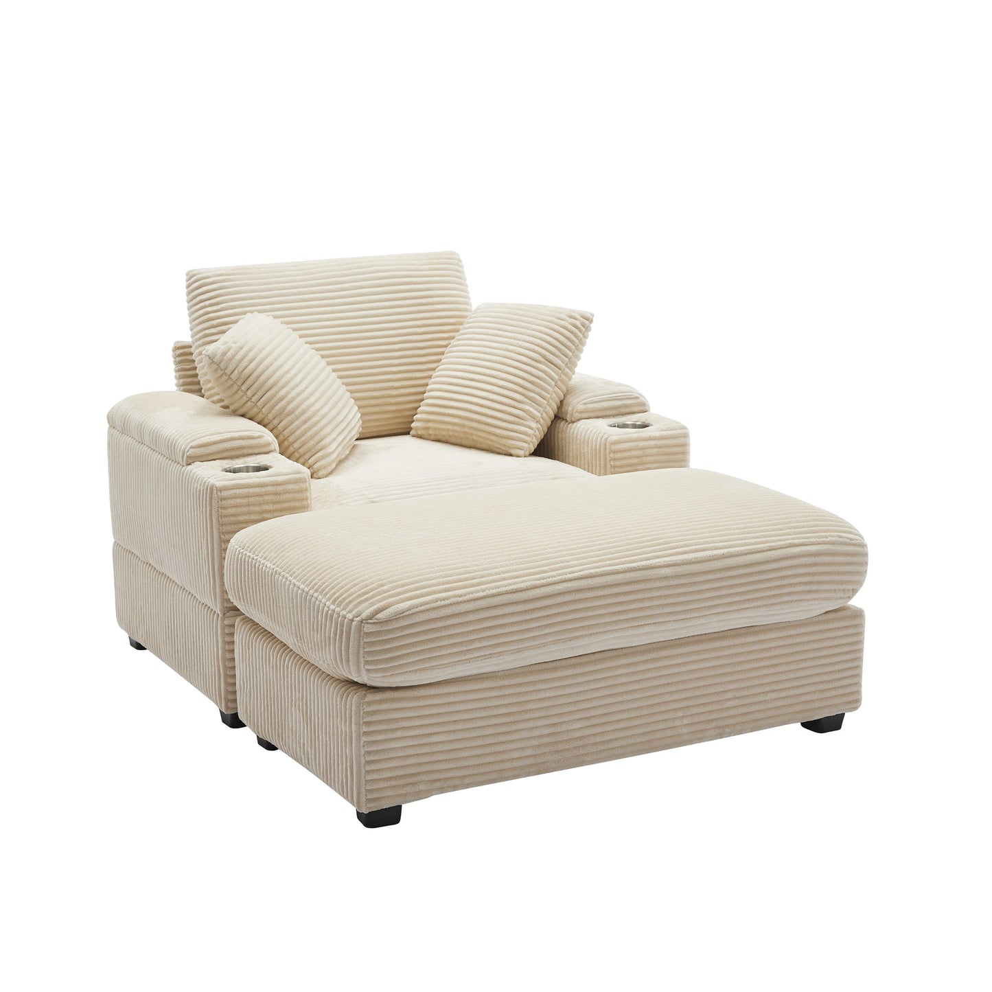 NEW Corduroy Beige Upholstered Chaise Lounge Sofa