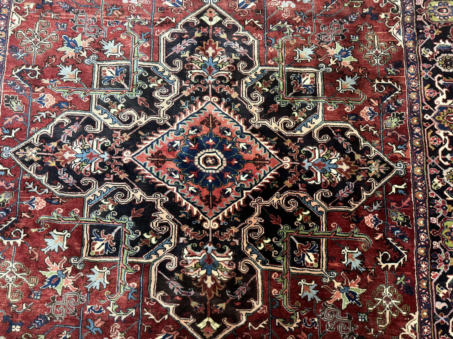 USED Antique Persian Heriz Rug 8x11, Geometric Tribal Wool Carpet, Brick Red