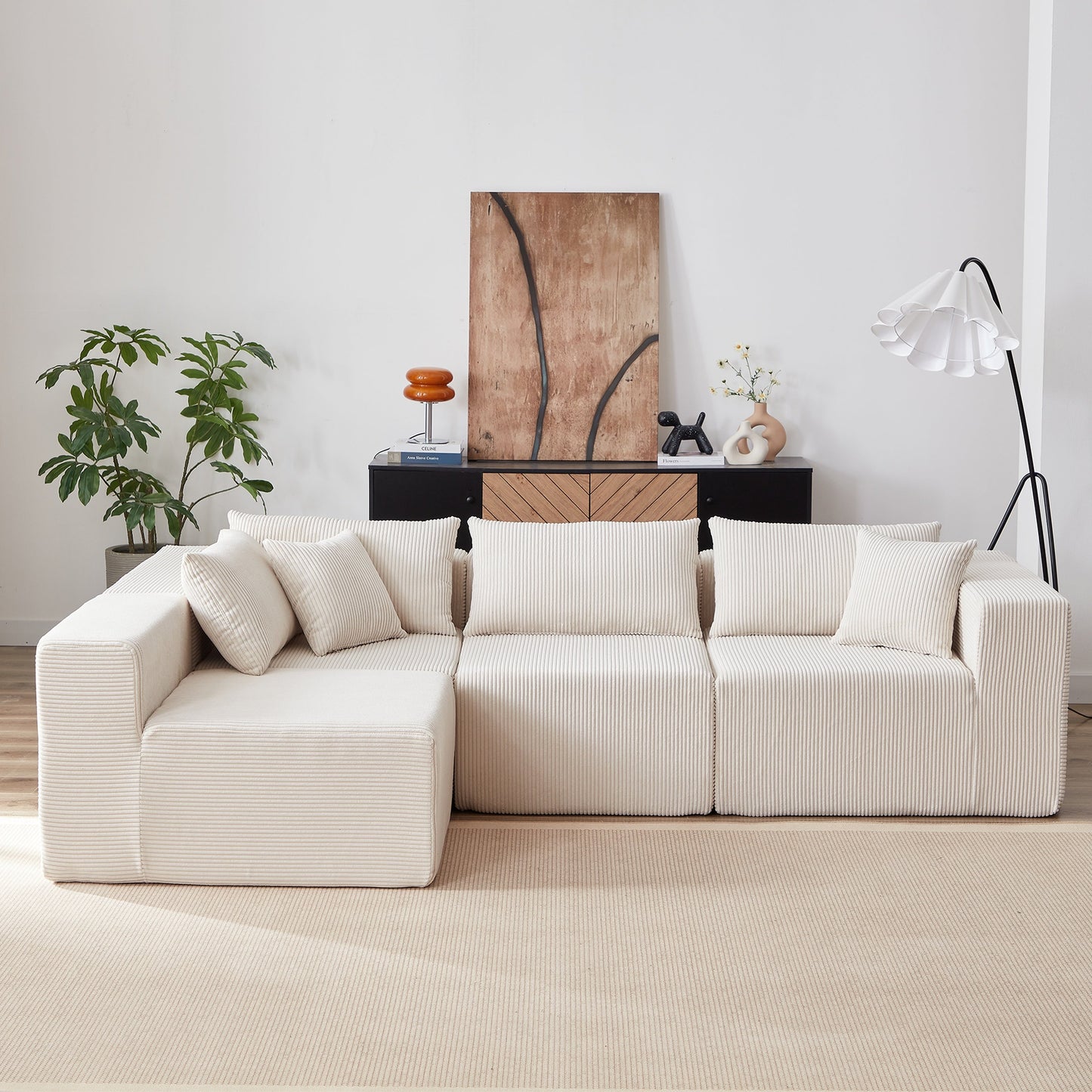 NEW Corduroy Modular L Shaped Sectional Luxury Upholstered Foam-Filled Compressed Sofa Couch Set
