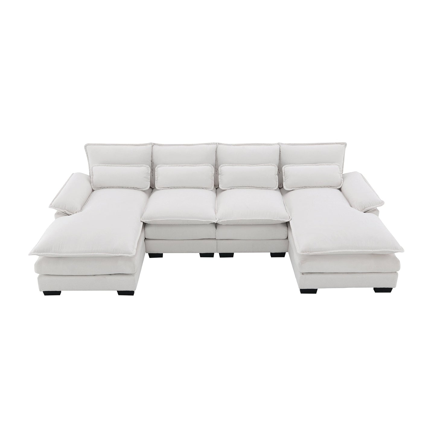 NEW Modern U-shaped Sectional Sofa with Waist Pillows, 6-Seat Upholstered Symmetrical Sofa Furniture, Sleeper Sofa Couch with Chaise Lounge, Chenille and Velvet Options
