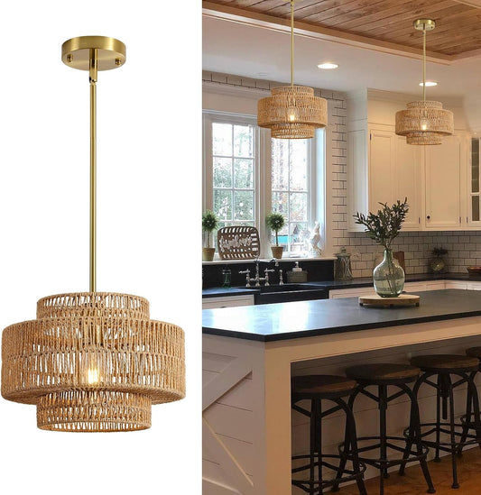 NEW Boho Rattan Chandelier Handwoven Pendant Light Natural