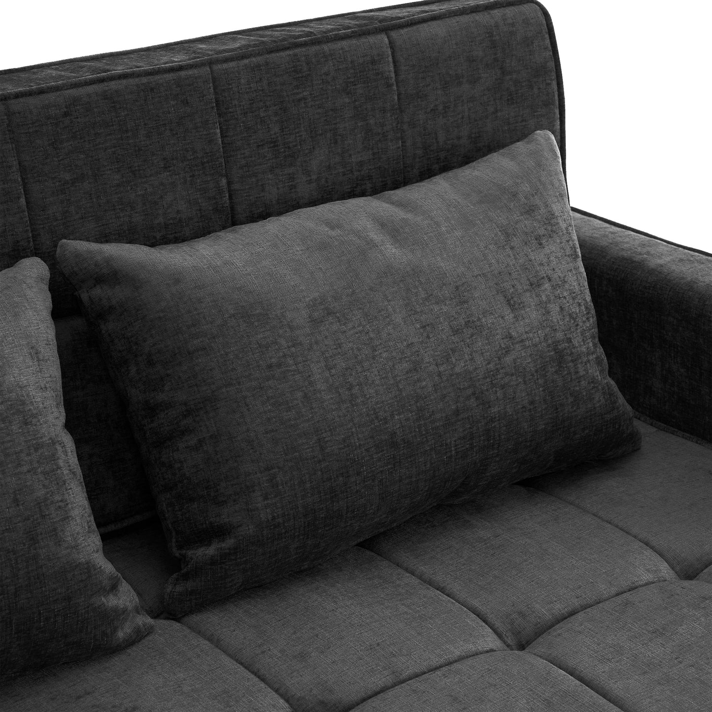 NEW Contemporary 56.9' Loveseat Sofa Bed Sleeper with Reversible Backrest, Side Pockets, USB Ports, Phone Holder, Black Chenille
