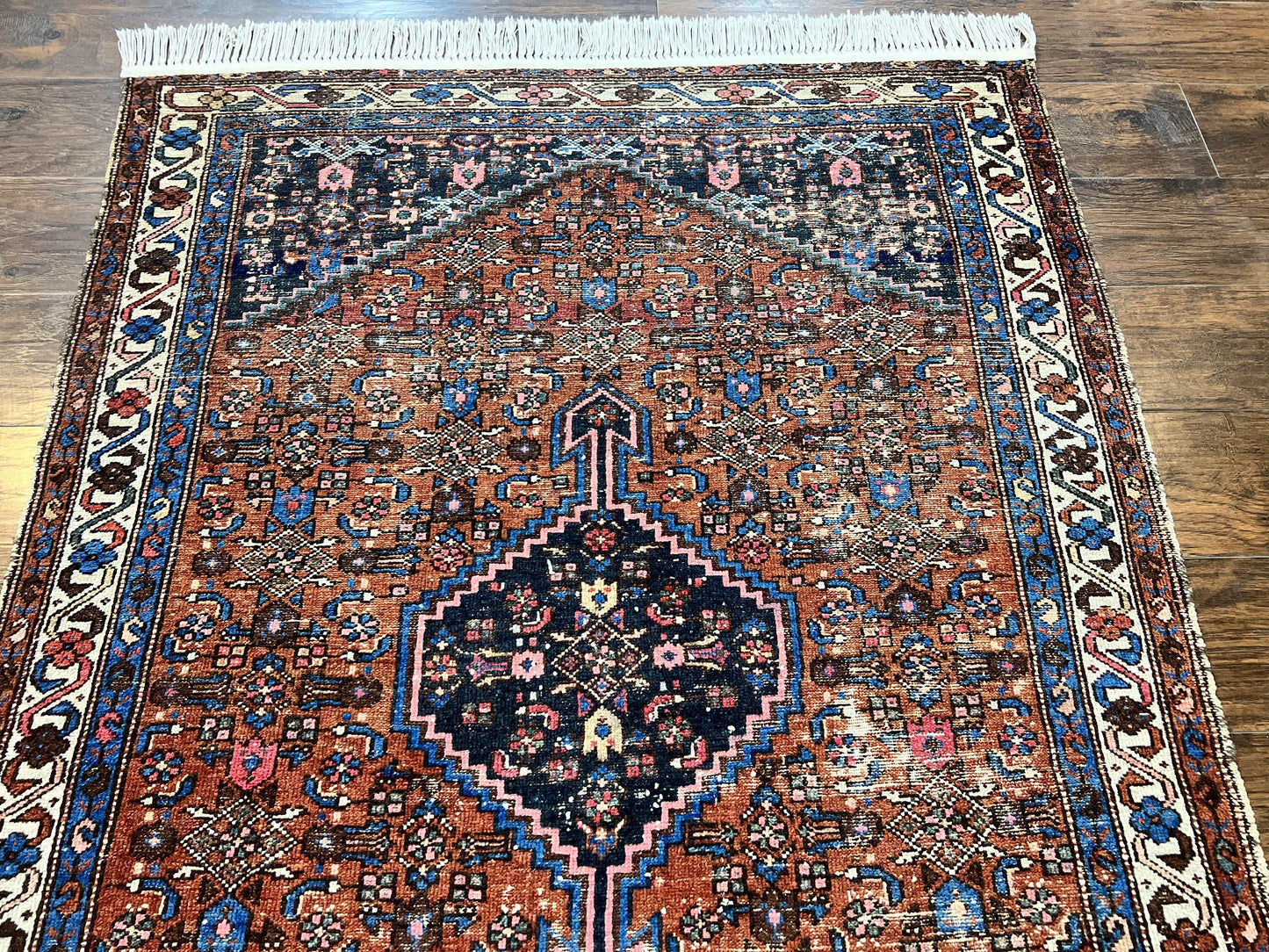 USED.Red Persian Hamadan Rug 4x6, Wool Handmade Antique Carpet, Geometric Medallion Rug, Oriental Rug 4 x 6, Persian Tribal Rug, Hand Knotted Rug