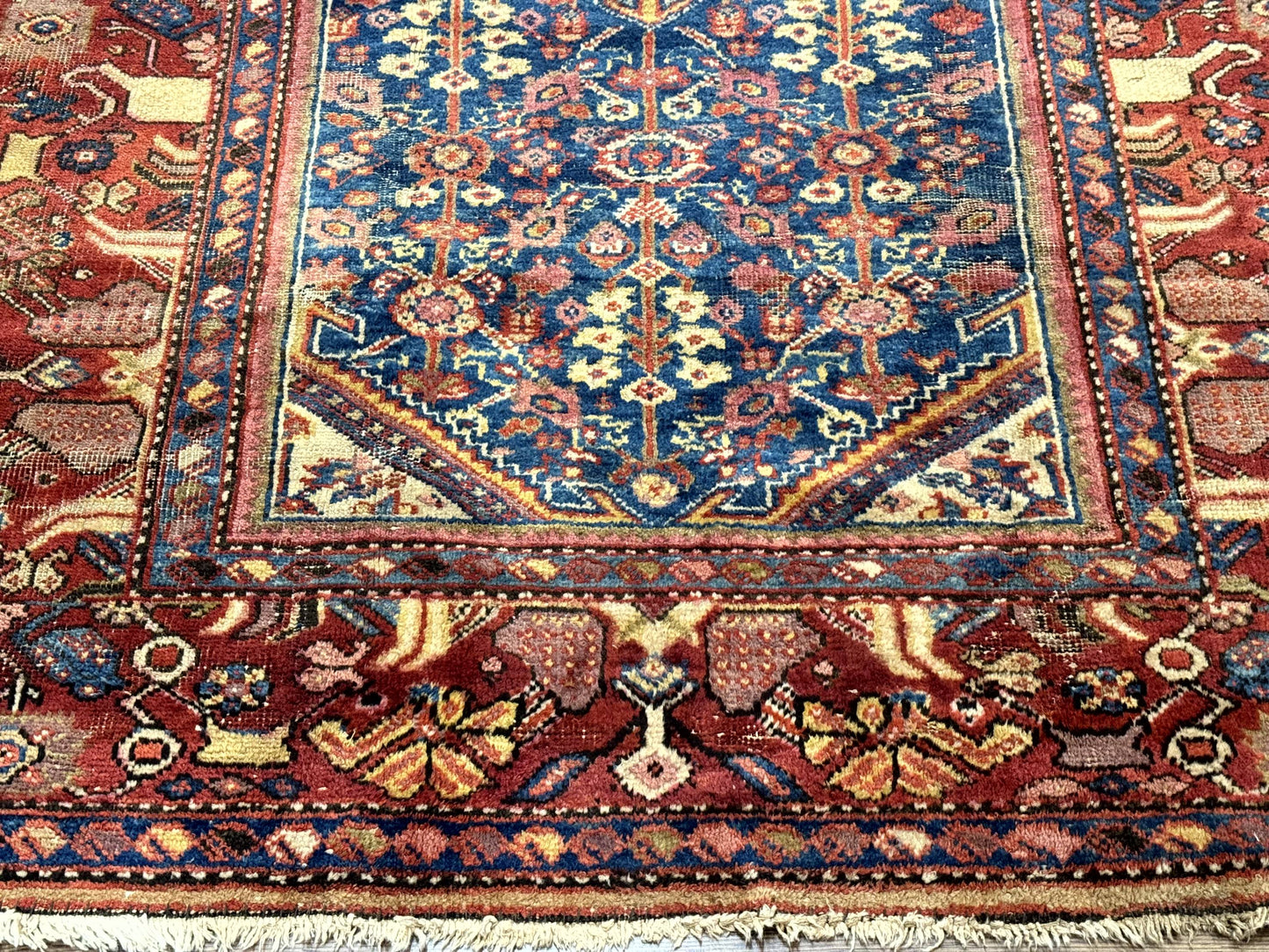 USED Antique Persian Rug 4x7, Blue and Red Malayer Carpet, Rare