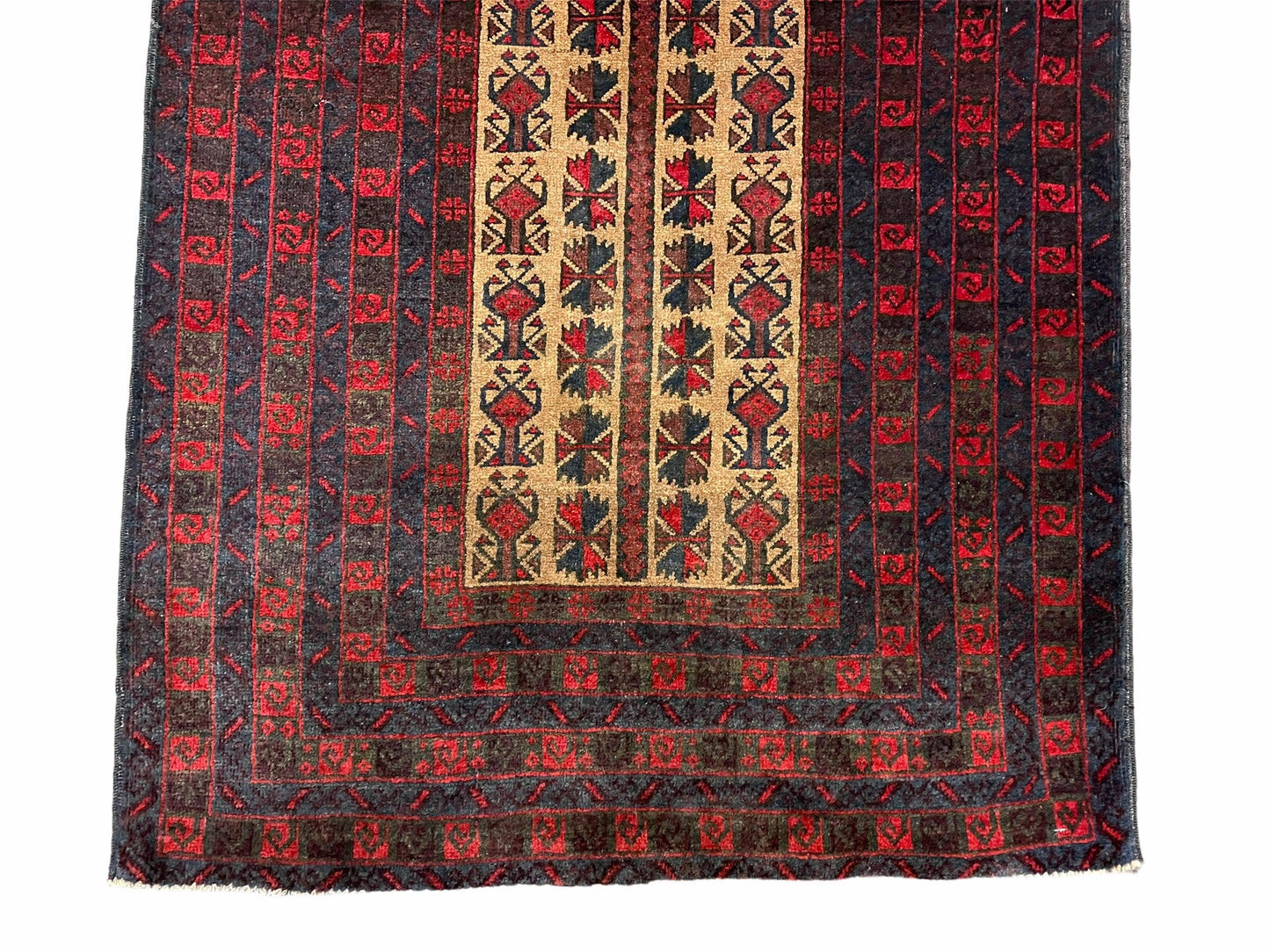 USED 3 X 3.5 New Vintage Handmade Wool Rug Tribal Turkoman Balouch Red Prayer Rug