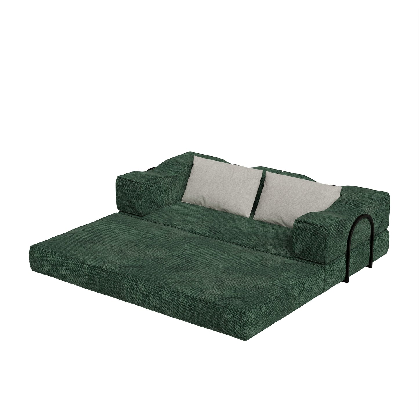 NEW 80 ' Convertible Couch Bed with 2 Pillows, 3-Seat Folding Floor Couch & King Size Bed Mattress, DIY Combination, Chenille, GREEN