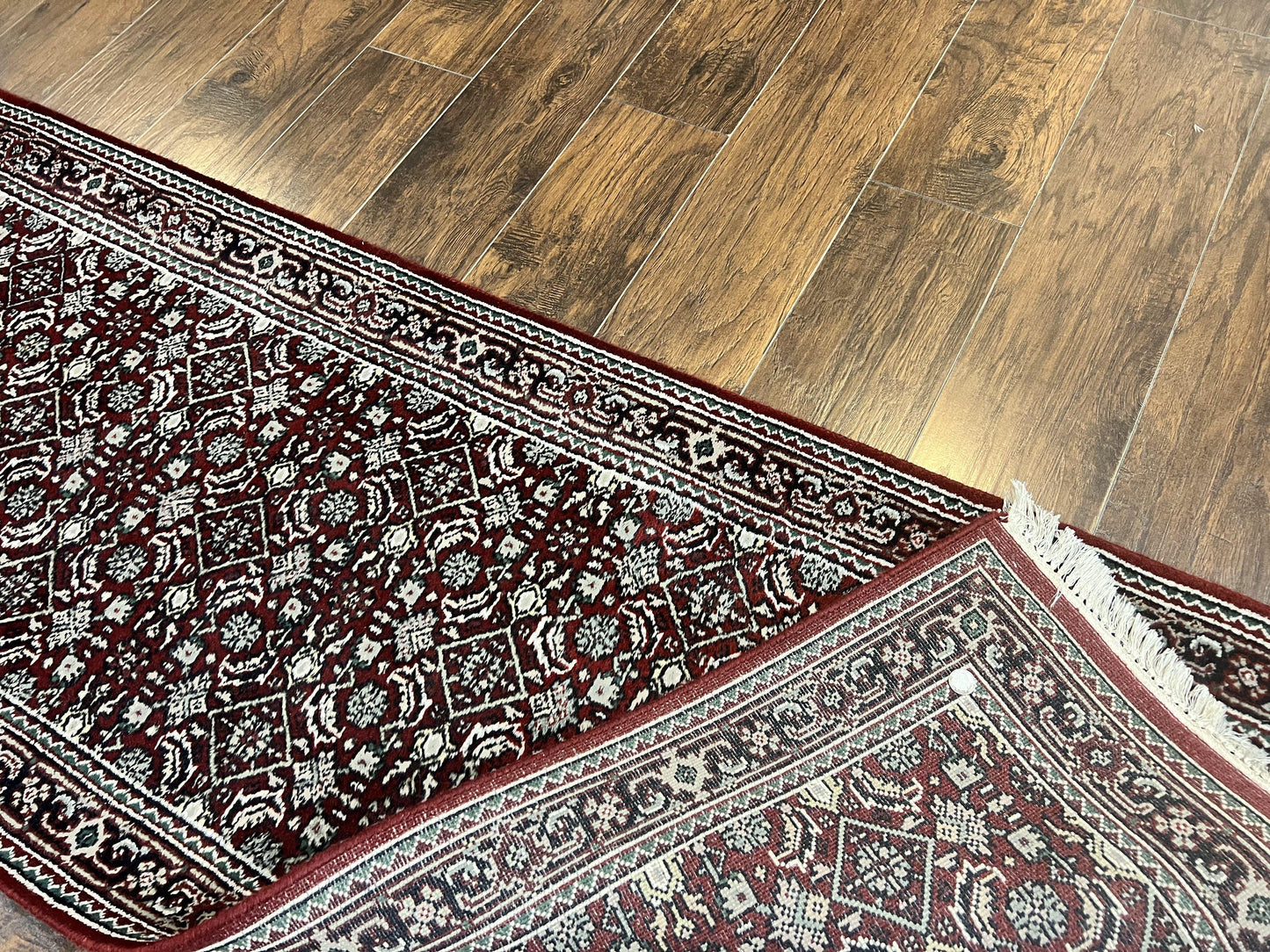 USED Indo Persian Runner Rug 2.7 x 8, Wool Hand Knotted Vintage Carpet, Red Black, Herati Allover Pattern, Oriental Runner, Rug for Hallway