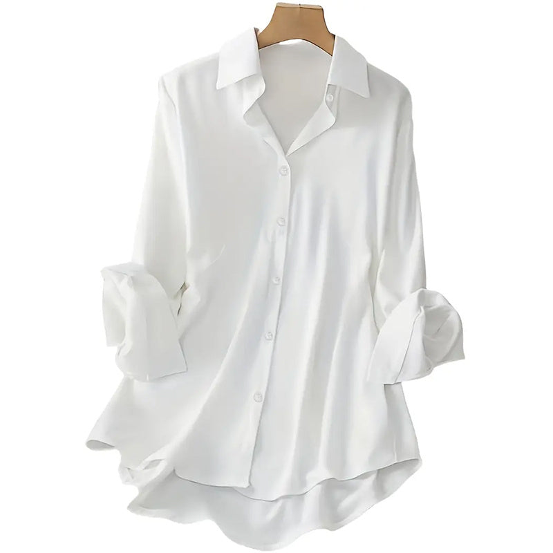New Plus Size Women's Casual Solid Color Lapel Long Sleeve Shirt Spring Autumn Comfort Full Button Office Blouse
