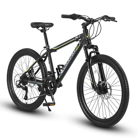 NEW S24102  24 Inch Mountain Bike Boys Girls, Steel  Frame, Shimano 21 Speed Mountain Bicycle with Daul Disc Brakes and Front Suspension MTB