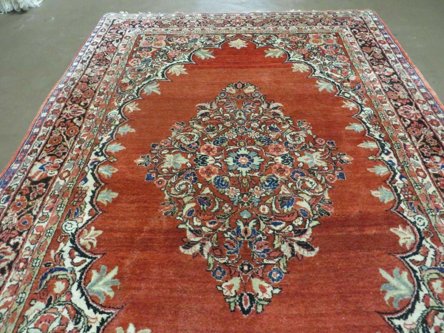 USED Antique Persian Sarouk Rug 5x8, Red, Semi Open Field, Hand Knotted, Wool