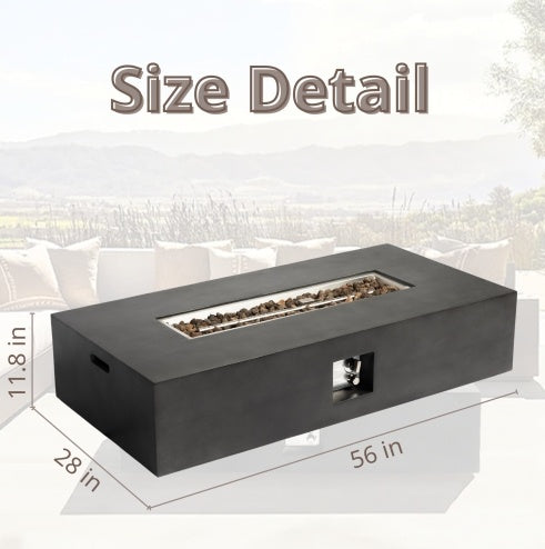 NEW 50000 BTU Large Rectangular Stone Gas Fire Pit With Lava Canopy