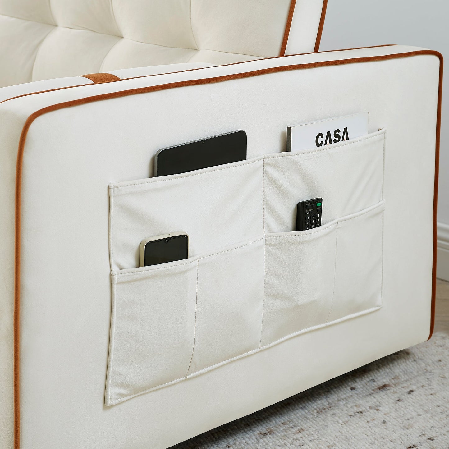 NEW Modern 55.5' Pull Out Sleep Sofa Bed 2 Seater Loveseats Couch with Side Pockets and Adjustable Backrest