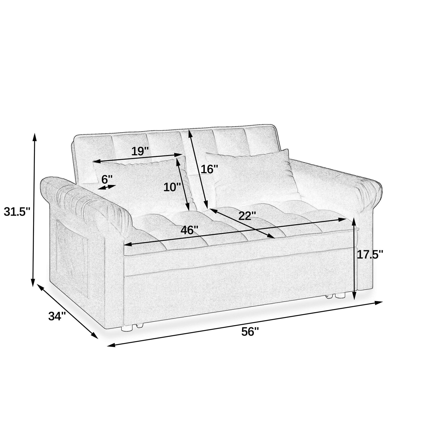 NEW Loveseats Sofa Bed with Pull-out Bed,Adjsutable Back-Blue