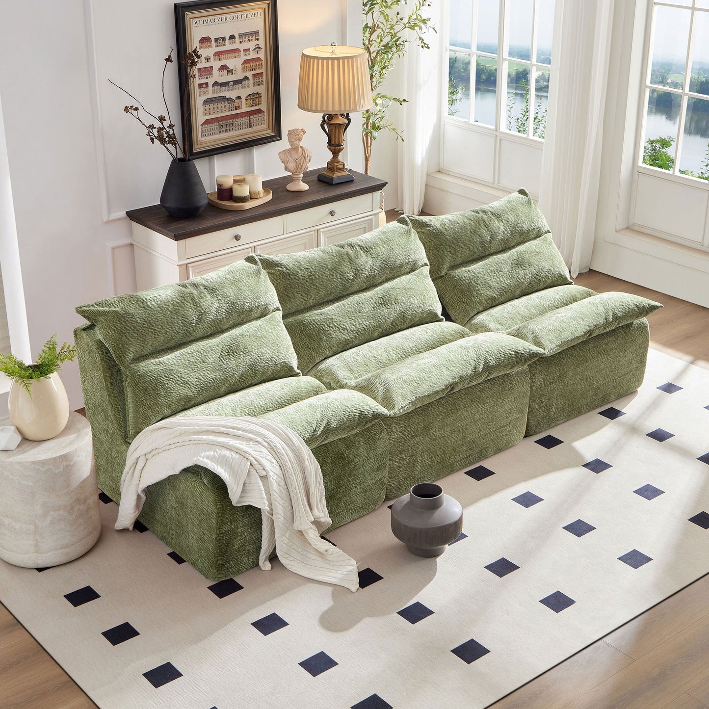 NEW Single Chair Sofa Lounge Chair With Backrest Fully Compressed Sofa Suitable For Living Room, Bedroom, Polyester,GREEN