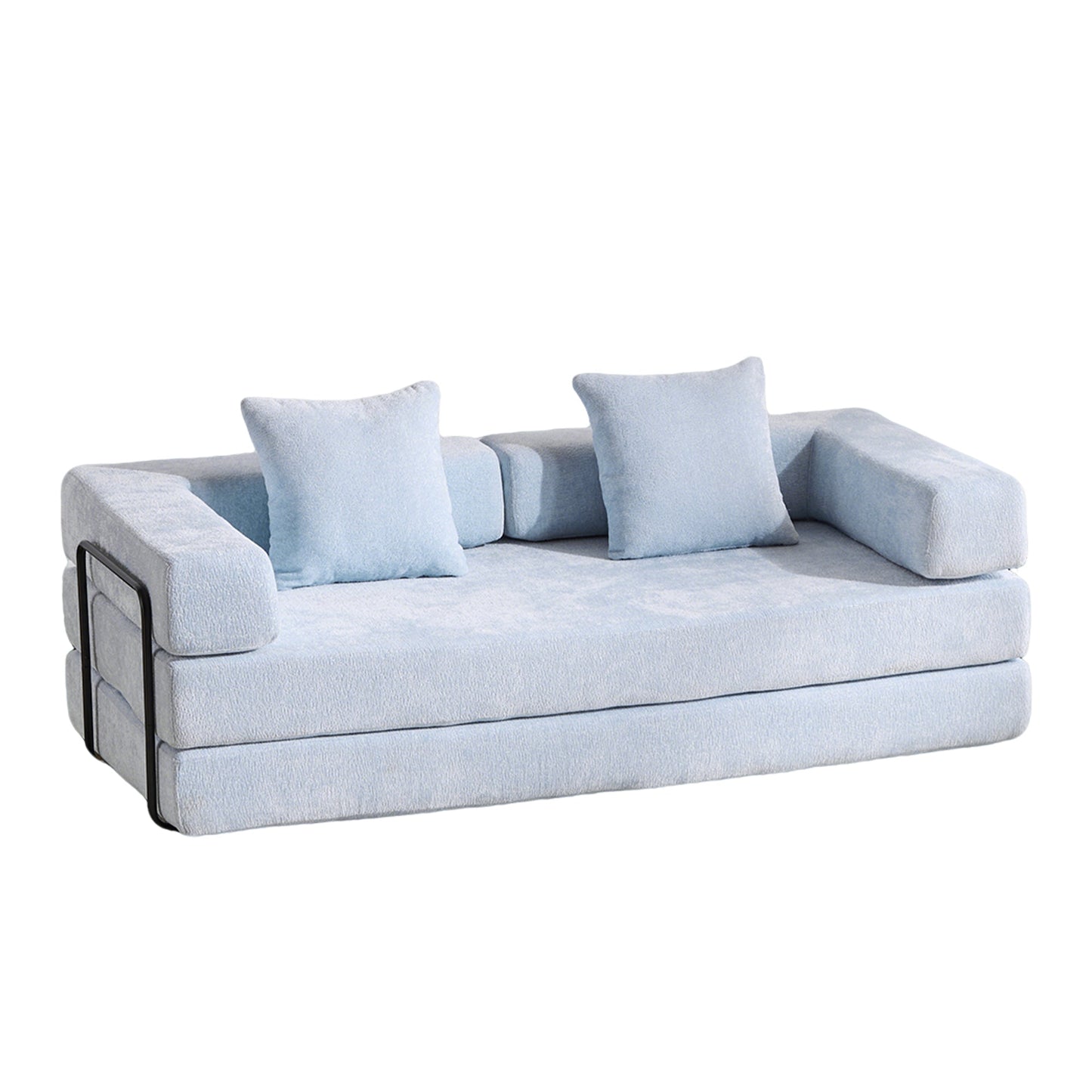 NEW Light Blue Chenille Fabric Floor Couch Compression Convertible Sofa Bed with Pillow Back Support Armrest Comfy Futon Couch Lounge Sleeper Bed