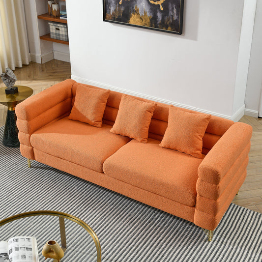 NEW 81 Inch Oversized Orange 3 Seater Fabric Sectional Deep Seating Sofa with 3 Pillows